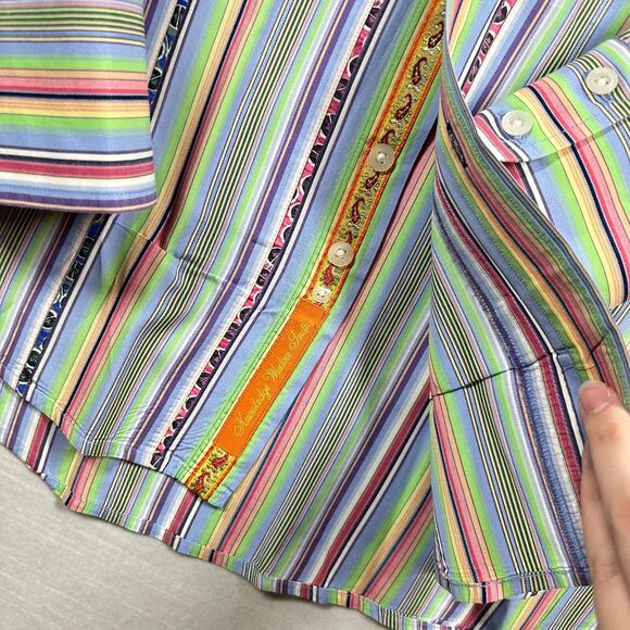 Robert Graham Shirt Mens Colorful Button Up Large Embroidered Striped Floral - Picture 4 of 16
